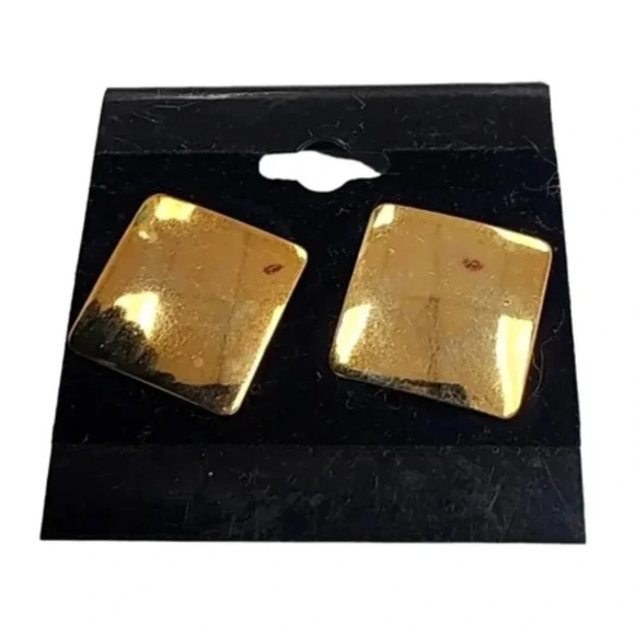 Vintage Brushed Square Stud Earrings Gold Tone - Picture 1 of 2
